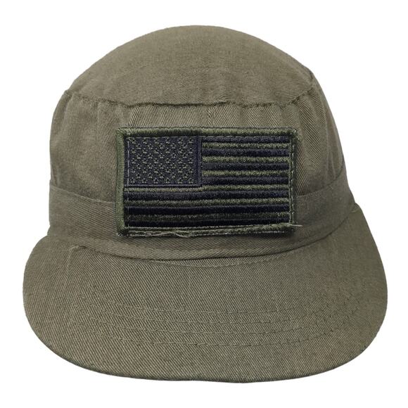 American Flag Strapback Cadet Army Cap Green One Size Adjustable Embroidered - Picture 1 of 8